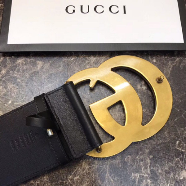 G*u*i wide leather belt with double g