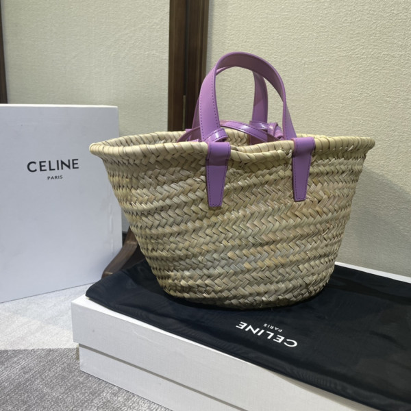 CELIN* TRIOMPHE CELIN* CLASSIC PANIER IN PALM LEAVES AND CALFSKIN