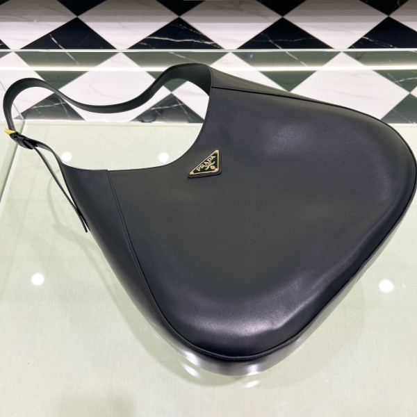 Pra*a large leather shoulder bag with topstitching