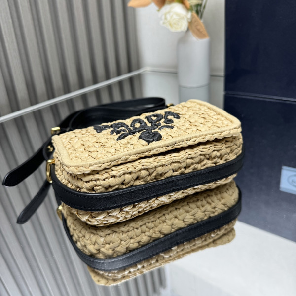 Pra*a crochet and leather shoulder bag