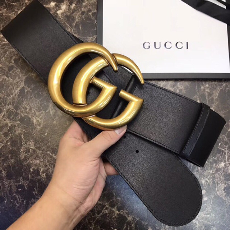 G*u*i wide leather belt with double g